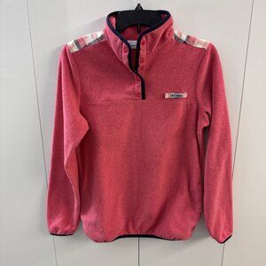Columbia Women’s Pink Harborside Fleece Pullover Sz S PFG Jacket Plaid Snap